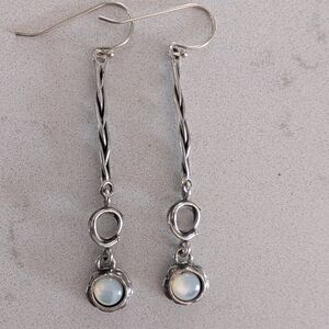 Grace And Heart Twisted Silver Drop Earrings with Moonstone